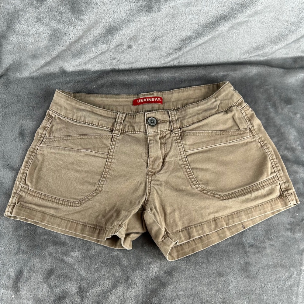 Unionbay Khaki Chino Shorts Womens Juniors 7 Tan VTG Y2K 90s Low Rise Utility